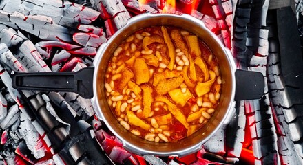 A classic Brazilian dish known as dobradinha, prepared with beef tripe, white beans, and tropical...