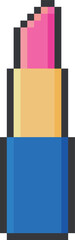 Pixel lipstick icon. 8 bit pink lipstick. Isolated vector illustration on transparent background.
