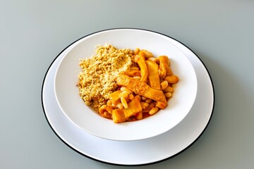 A classic Brazilian dish known as dobradinha, prepared with beef tripe, white beans, and tropical...