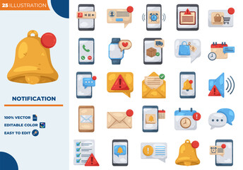 Notification Illustration Editable Icons set. Vector illustration
