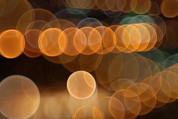 City night lights abstract composition. Rows of soft lights circles, cityscape metaphysical background