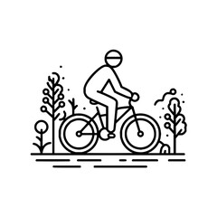 Fototapeta premium Vector illustration of bicycle riding in nature outdoor adventure cycling lifestyle graphic design line art style