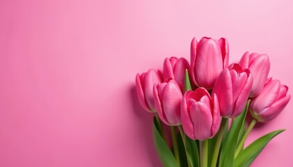 Delicate pink tulips clustered in a vibrant pink backdrop , stock photo, celebration