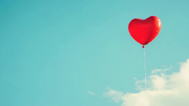 Red heart-shaped balloon floating in clear blue sky