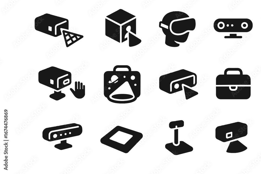Poster compact nano mixed ar icon motion stand vector unit calibration projector icons