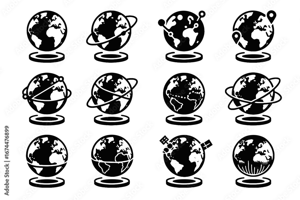 Poster line virtual points icon vector holographic globe icons glowing paths transparent augmented