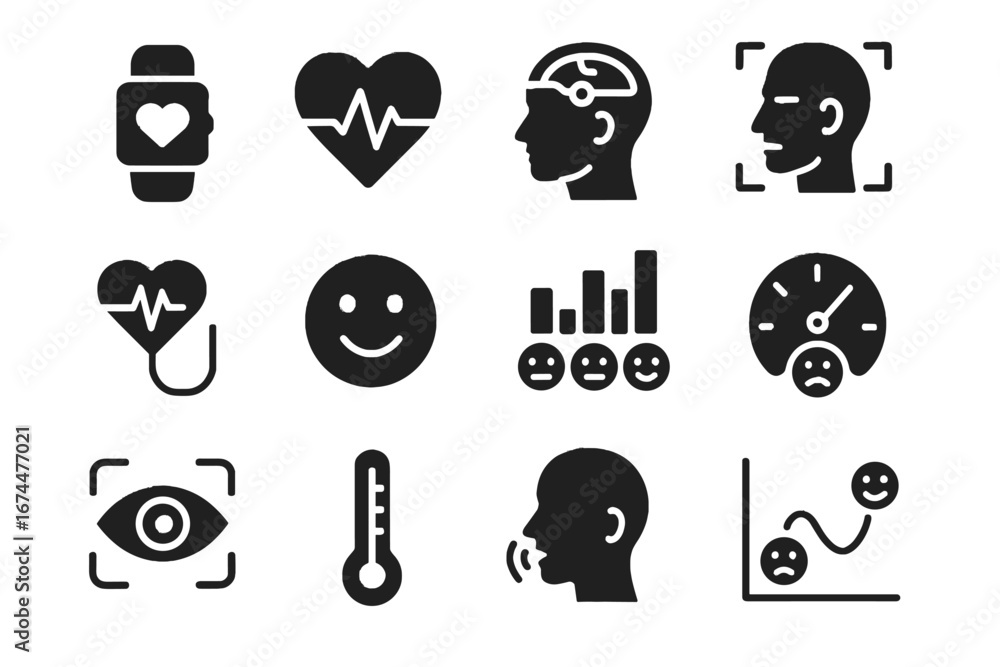 Poster gauge sensor digital emotion graph stress eye wearable vector sensors tracker icon