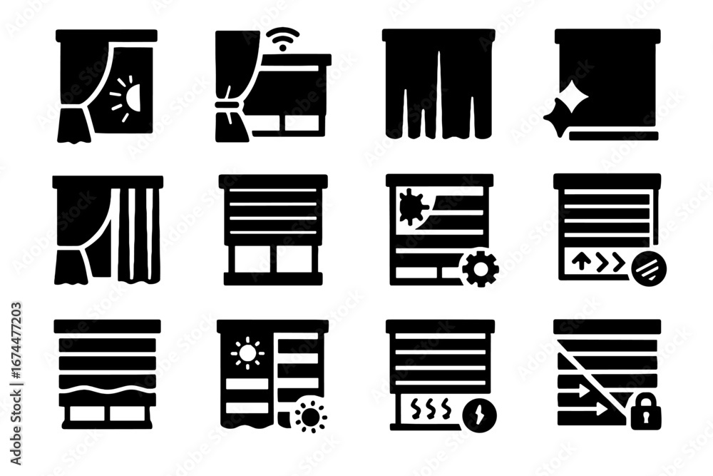 Poster control shading translucent blind fabric automatic layered heat light icon vector
