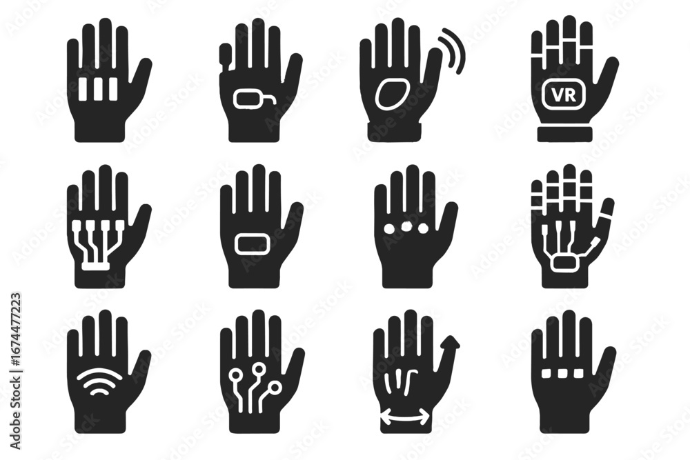Poster transmission icons training glove wearable hand sensor sensors robotic vector data icon