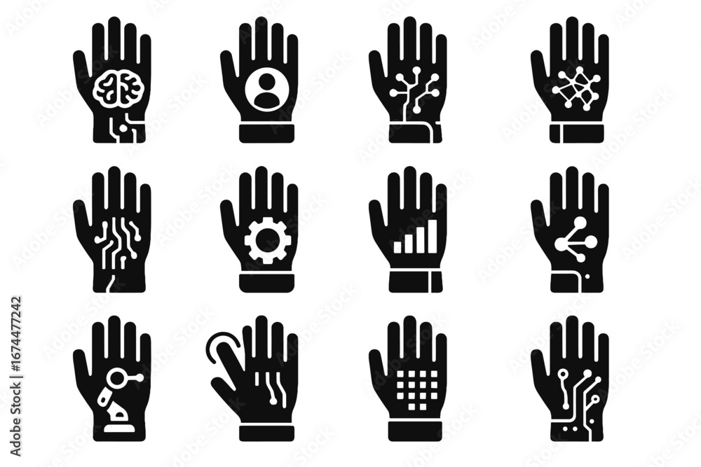 Poster futuristic learning glove icon ai icons cyber vector automated neural data training