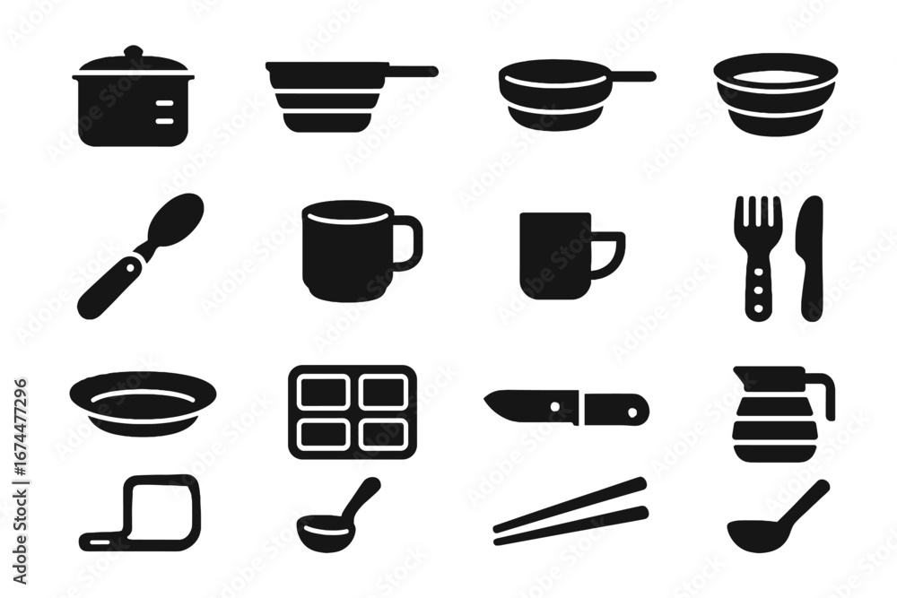 Poster nano collapsible vector compact fork icon portable stackable modular pot kitchen