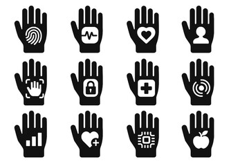 Obraz premium Data biometric glove medical security health icons identity vector sensor icon physiological