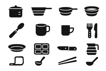 Nano collapsible vector compact fork icon portable stackable modular pot kitchen