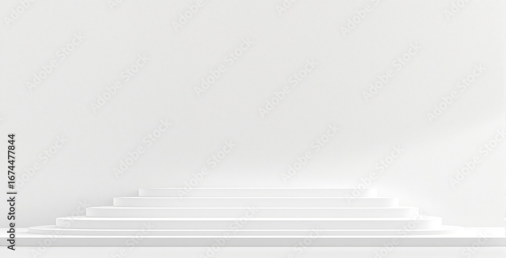 Poster minimal white podium stage with layered steps on clean background for product display or branding co
