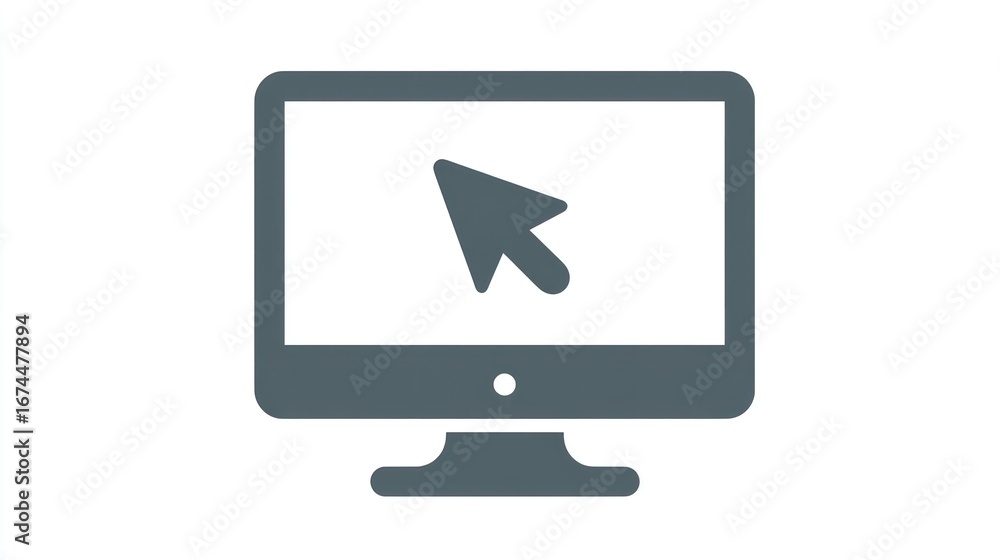 Fototapete simple grayscale desktop computer icon with arrow cursor, isolated on white background