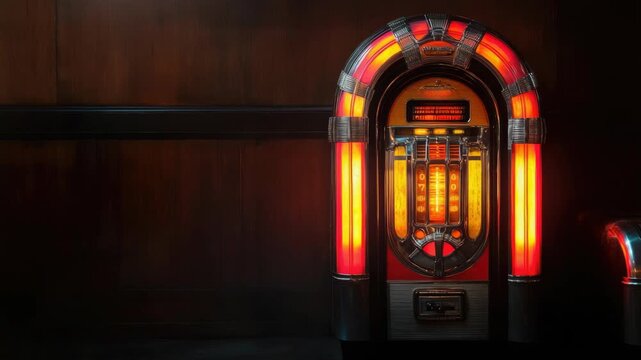 Retro jukebox with vibrant lights in vintage setting