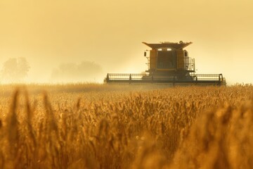 Modern Combine Harvester in Wheat Field