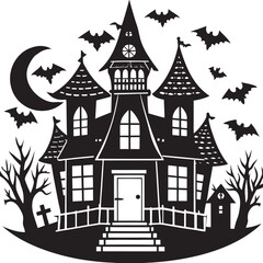  Halloween haunted house silhouette vector