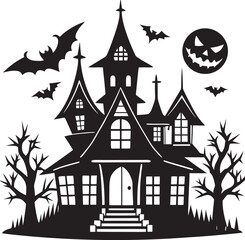  Halloween haunted house silhouette vector