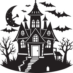  Halloween haunted house silhouette vector