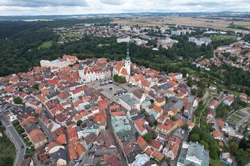 Fototapeta premium Tabor old town historical city center aerial view with medieval structures Bohemia Czech republic