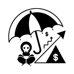 Vector art of conceptual illustration of financial risk management with an umbrella protecting against loss