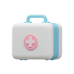 Obraz premium A compact white and blue first aid kit with a pink medical symbol on a black background