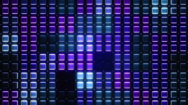 Square led lights turns on and off, Creative abtract background, Retro techno arcade style