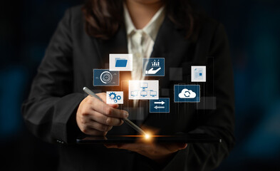 Digital business infrastructure with data system, analytics, sync. System management improves...