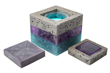 Obraz premium Concrete and Resin Cube Lamp with Amethyst Accents Unique Modern Home Decor