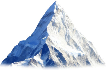 Majestic snow capped mountain peak with rugged icy slopes isolated on transparent background