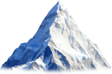 Majestic snow capped mountain peak with rugged icy slopes isolated on transparent background