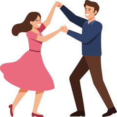 Couple dancing joyfully in pink dress and blue shirt vector illustration expressing happiness and togetherness 