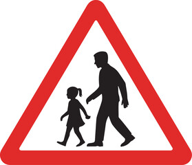 Children Crossing Sign Red Triangle Warning Symbol