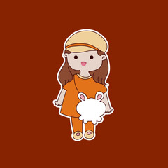 Cute cartoon girl sticker