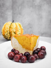 Pumpkin spice cake with cranberries celebrating autumn season