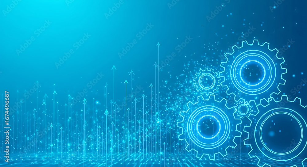Aufkleber abstract blue background with glowing gears and digital data streams, representing technology and in