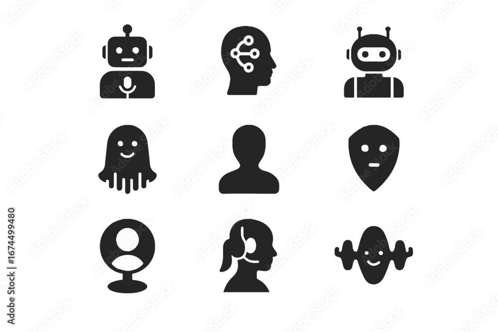 Poster face neutral vector voice icons icon mic smiling bot character symbol assistant