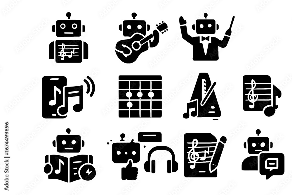 Poster feedback trainer ai bot tool composition rhythm vector music icon chord builder