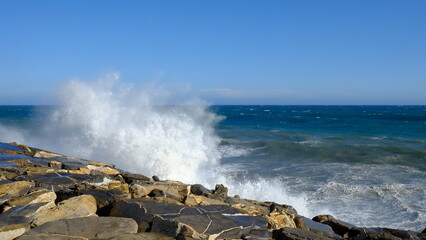 Sea storm on the Italian coast, Ligurian Sea, Italy, Imperia