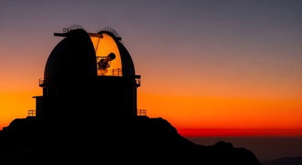 Obraz premium Stunning observatory dome silhouetted against vibrant sunset sky, inspiring wonder and discovery