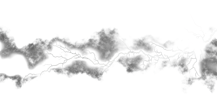 A bright white lightning bolt streaks through dark storm clouds isolated on transparent background - Powered by Adobe