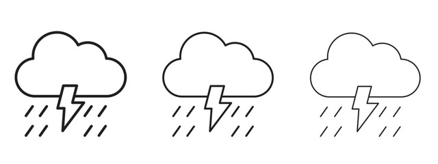 Thunderstorm icon in linear versions. Editable line