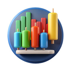 3D Render of Colorful Candlestick Chart Representing Financial Markets and Investment Strategies on Dark Background