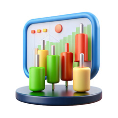 3D Render of Candlestick Chart Showing Stock Market Trends and Financial Analysis on a Screen