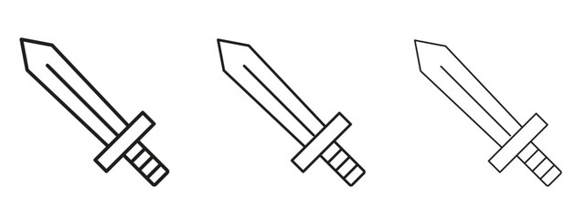 Sword icon in linear versions. Editable line