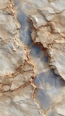 Cracked surface revealing blue mineral veins in arid landscape during daylight hours