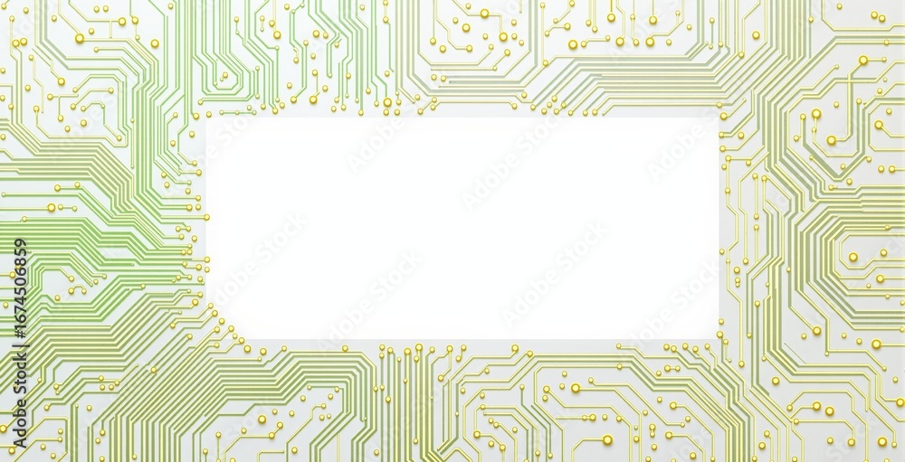 Poster abstract electronic circuit board design with blank central space for tech concept or template mocku