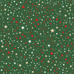 Frosted Pine Christmas Star Pattern. Pine Green Background with Honeydew, Peach Puff, and Red for Rustic Holiday Crafts