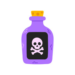 Purple poison bottle with yellow cap and skull icon for halloween design